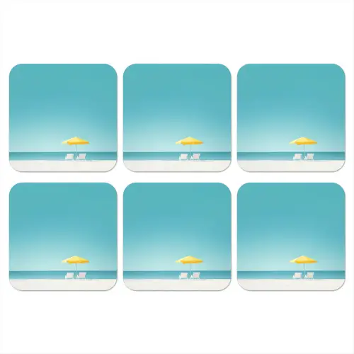 Strand - Blauwe lucht - Geel - Parasol onderzetter kurk middel -3d