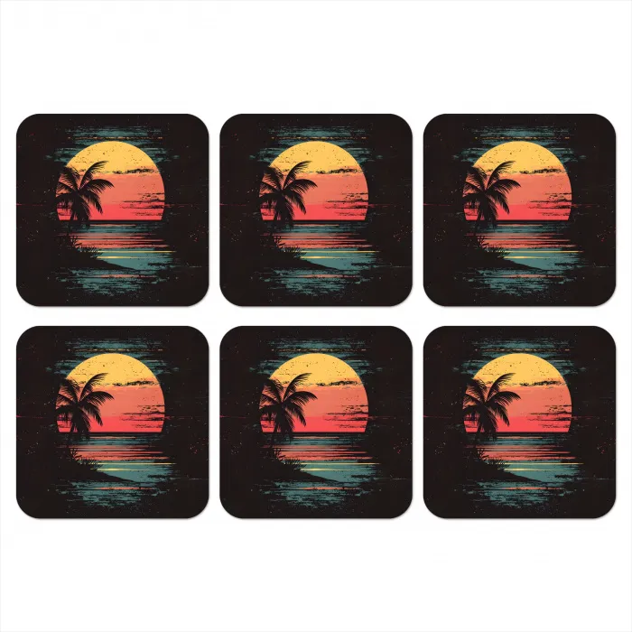 Strand - Minimalistisch - Zon - Oranje onderzetter kurk middel -3d