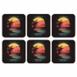 Strand - Minimalistisch - Zon - Oranje onderzetter kurk middel -3d