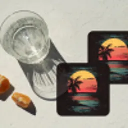 Strand - Minimalistisch - Zon - Oranje onderzetter kurk middel -sfeer4