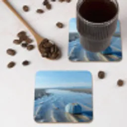 Strand - Schild - Water - Blauw onderzetter kurk middel -sfeer2