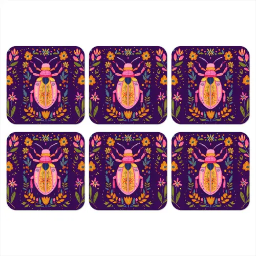 Kever - Felgekleurd - Bloemen - Bladeren onderzetter kurk middel -3d