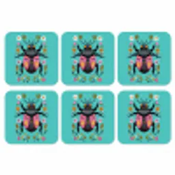 Kever - Bloemmotieven - Turquoise - Bladeren onderzetter kurk middel -3d