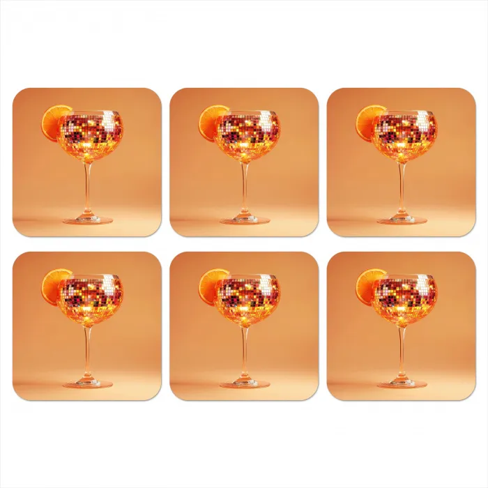 Drank - Oranje - Glitter - Disco onderzetter kurk middel -3d