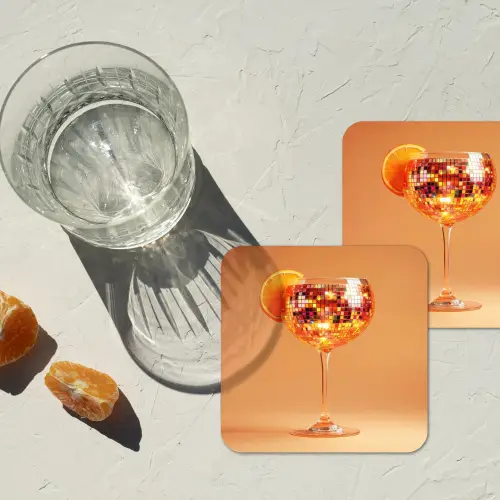 Drank - Oranje - Glitter - Disco onderzetter kurk middel -sfeer4