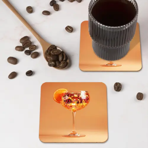 Drank - Oranje - Glitter - Disco onderzetter kurk middel -sfeer2