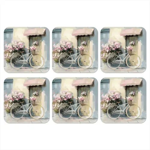 Fiets - Pastelkleuren - Bloemen onderzetter kurk middel -3d