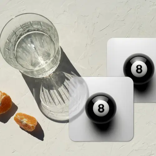 Biljartbal - Getal - Acht - Wit onderzetter kurk middel -sfeer4