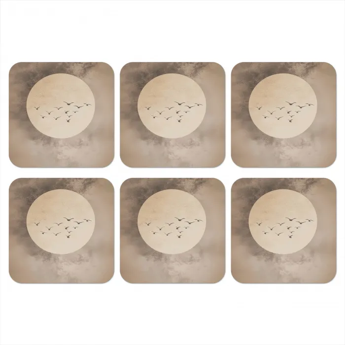 Vogel - Beige - Japandi onderzetter kurk middel -3d