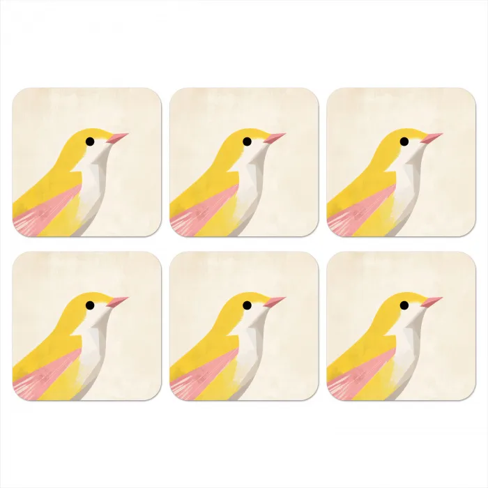 Vogel - Minimalistisch - Geel onderzetter kurk middel -3d