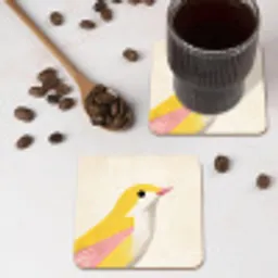 Vogel - Minimalistisch - Geel onderzetter kurk middel -sfeer2