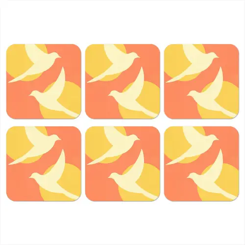 Vogels - Cirkels - Geel onderzetter kurk middel -3d