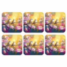 Vogels - Bloemen - Roze onderzetter kurk middel -3d