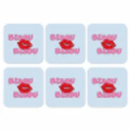 Bisou - Blauw - Roze - Lippen onderzetter kurk middel -3d