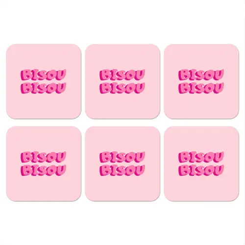 Bisou - Roze - Dikke letters onderzetter kurk middel -3d