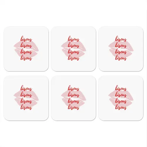 Bisous - Lip - Wit - Rood onderzetter kurk middel -3d