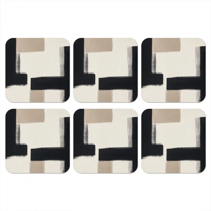 Zwart - Abstract - Japandi onderzetter kurk middel -3d