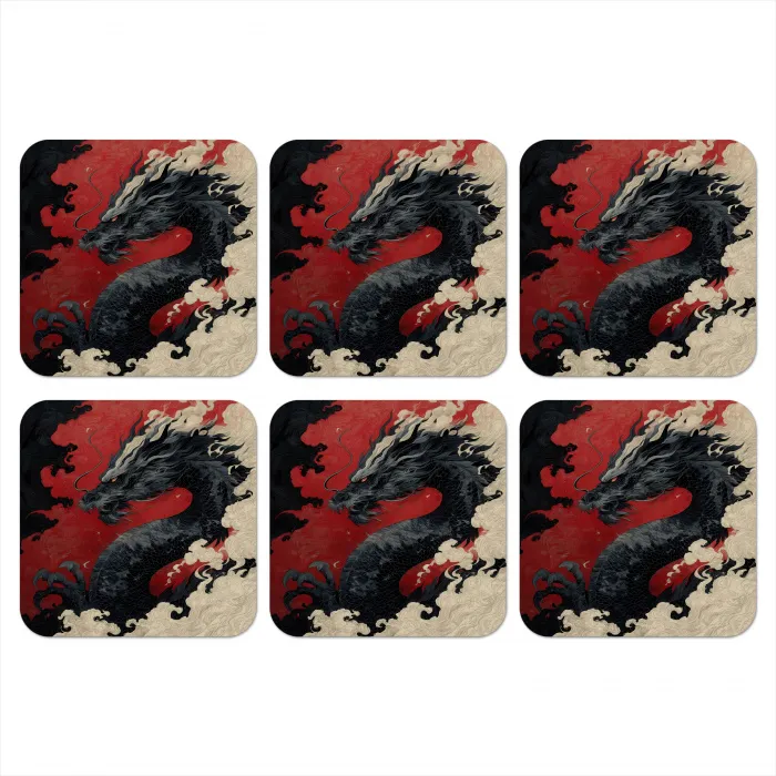 Zwarte draak - Rookwolken - Rood onderzetter kurk middel -3d