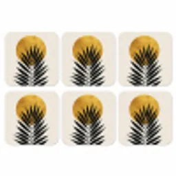 Zwart palmblad - Gouden cirkel - Beige achtergrond onderzetter kurk middel -3d