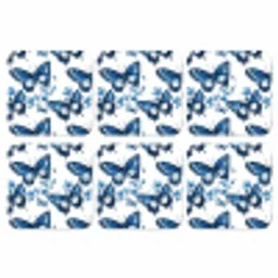 Blauw - Vlinders - Bloemen - Wit onderzetter kurk middel 366 -3d
