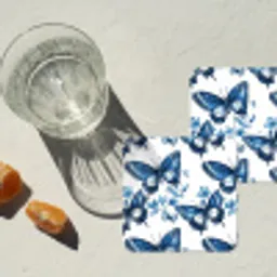 Blauw - Vlinders - Bloemen - Wit onderzetter kurk middel 366 -sfeer4
