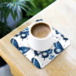 Blauw - Vlinders - Bloemen - Wit onderzetter kurk middel 366 -sfeer5