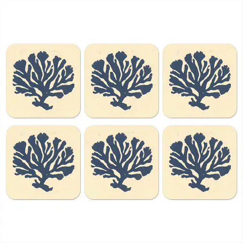 Blauw koraal - Vertakkingen - Beige onderzetter kurk middel -3d