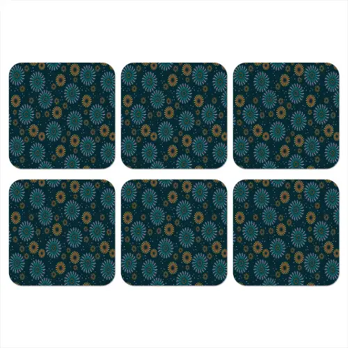 Blauw - Patroon - Retro onderzetter kurk middel 366 -3d