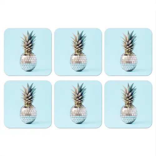 Blauw - Ananas - Disco - Discobal onderzetter kurk middel -3d