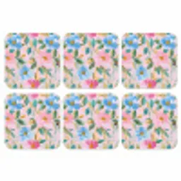 Blauw - Roze - Bloemen onderzetter kurk middel -3d