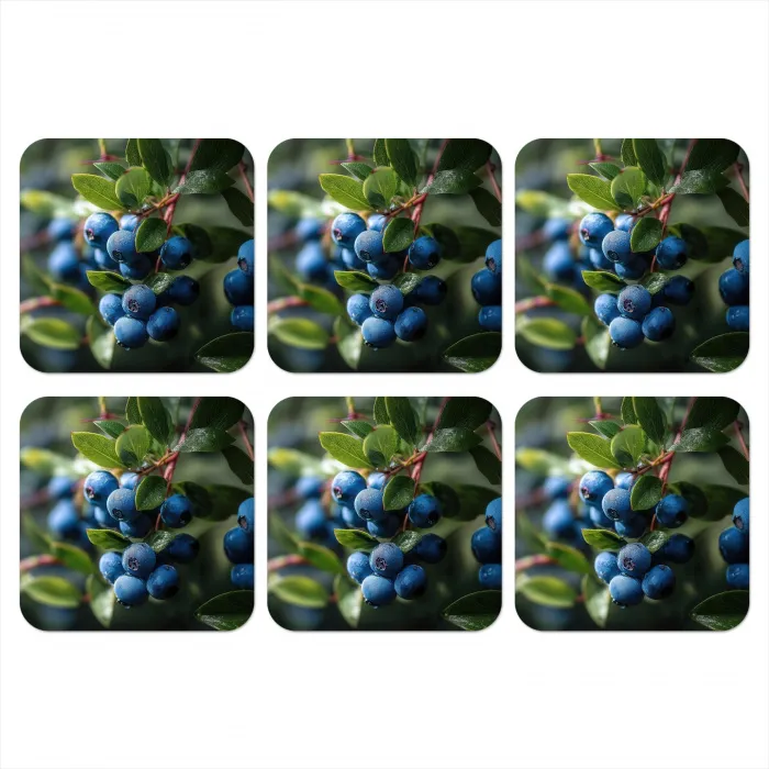 Blauwe bessen - Dauwdruppels - Natuurlijk licht onderzetter kurk middel -3d