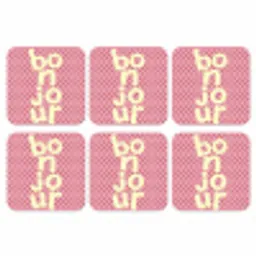 Bonjour - Stippen - Roze- Geel onderzetter kurk middel -3d