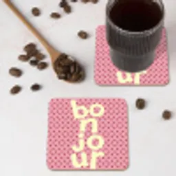 Bonjour - Stippen - Roze- Geel onderzetter kurk middel -sfeer2