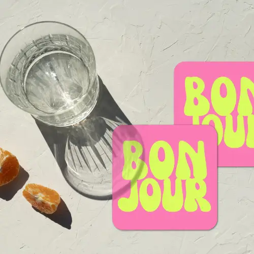 Bonjour - Roze - Fel groen onderzetter kurk middel -sfeer4