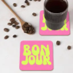 Bonjour - Roze - Fel groen onderzetter kurk middel -sfeer2