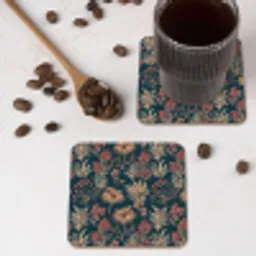 Botanisch - Patroon - Blauw onderzetter kurk middel 366 -sfeer2