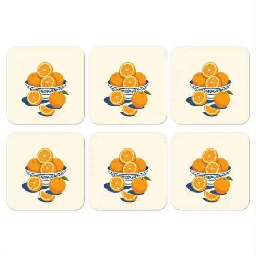 Schaal - Minimalistisch - Oranje - Sinaasappels onderzetter kurk middel -3d