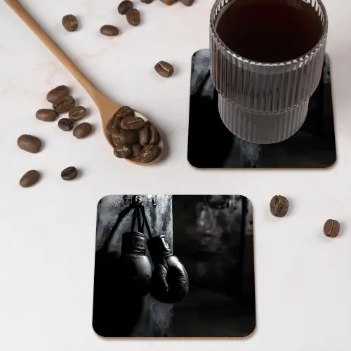 Bokshandschoenen - Muur - Duister - Zwart onderzetter kurk middel -sfeer2
