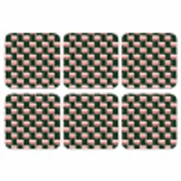 Vlechtpatroon - Groen - Roze - Geometrisch onderzetter kurk middel 366 -3d