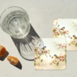 Takken - Bloemen - Vogeltjes - Roze onderzetter kurk middel -sfeer4