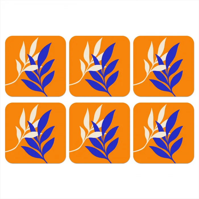 Takken - Bladeren - Minimalistisch - Blauw onderzetter kurk middel -3d
