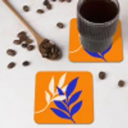 Takken - Bladeren - Minimalistisch - Blauw onderzetter kurk middel -sfeer2