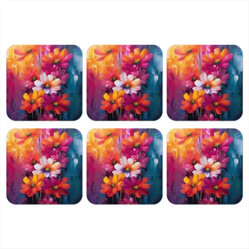 Felle bloemen - Dynamisch - Levendig onderzetter kurk middel -3d