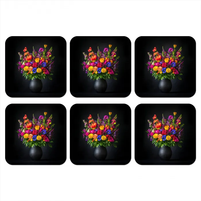 Felgekleurd - Bloemen - Vaas onderzetter kurk middel -3d