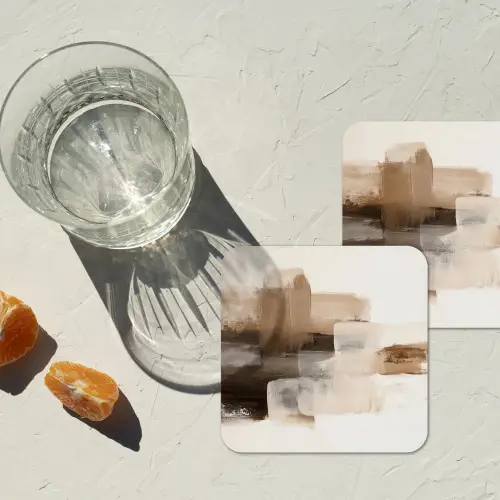 Penseelstreken - Abstract landschap - Rust onderzetter kurk middel -sfeer4