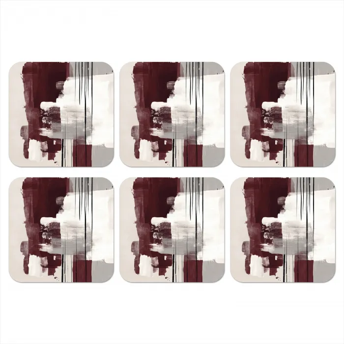 Penseelstreken - Abstract - Lijnen - Rood onderzetter kurk middel -3d