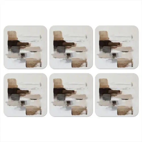 Penseelstreken - Balans - Beige - Bruin onderzetter kurk middel -3d