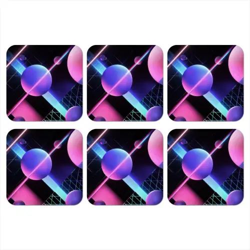 Bollen - Neon - Lijnen - Roze onderzetter kurk middel -3d