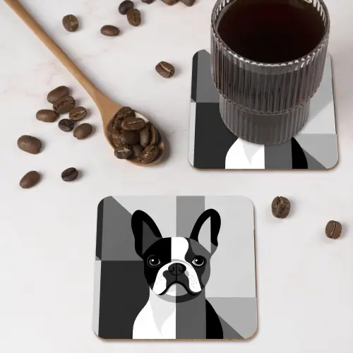 Buldog - Zwart - Abstract - Vlakken onderzetter kurk middel -sfeer2
