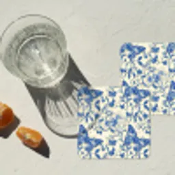 Vlinders - Bloemen - Blauw - Botanisch onderzetter kurk middel 366 -sfeer4